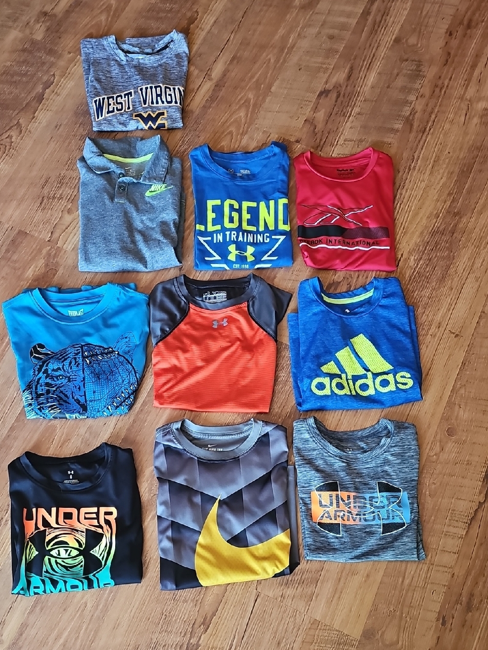Adidas, Under Armour, Nike, Lot Of 10  Tee Shirts. All Dry Fit, Short Sleeve.